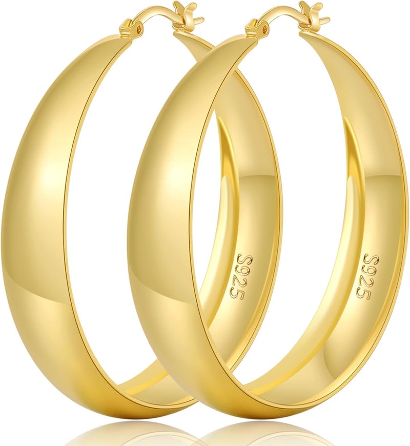 Senteria 12mm Wide Thick Hoop Earrings 925 Sterling Silver Hoop Earrings for Women Hypoallergenic 14K Real Gold Plated Hoops Large Earring Lightweight Chunky Hoops Earring for Women 25/30/40/50MM - Image 1